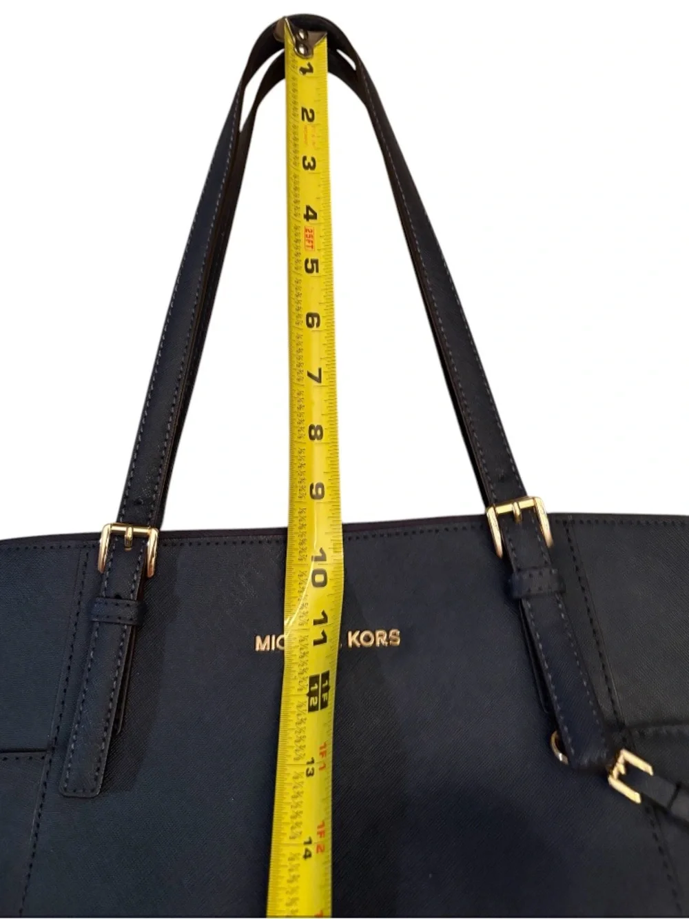 Michael Kors Blue Leather Medium Jet Set Top Zip Tote Navy Blue